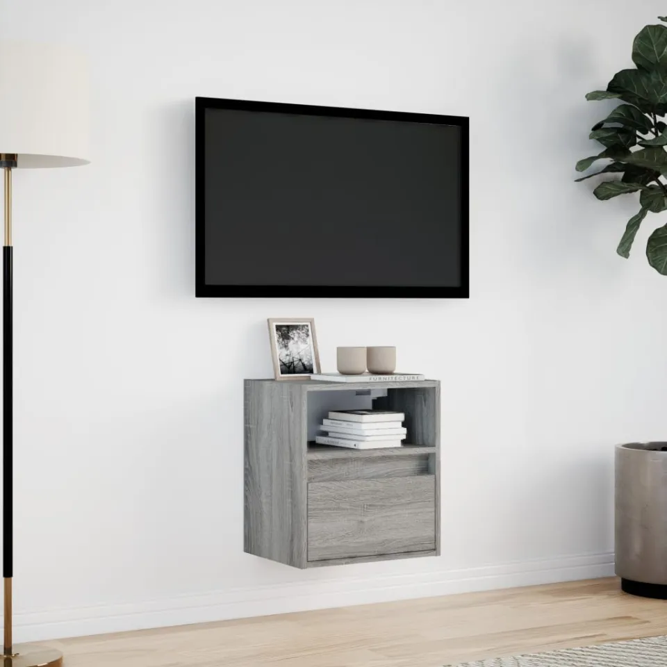 vidaXL Tv-wandmeubel met LED-verlichting 41x31x45 cm grijs sonoma, foto 2