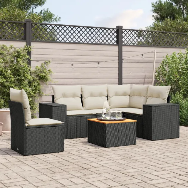 vidaXL 6-delige Loungeset met kussens poly rattan zwart, foto 2