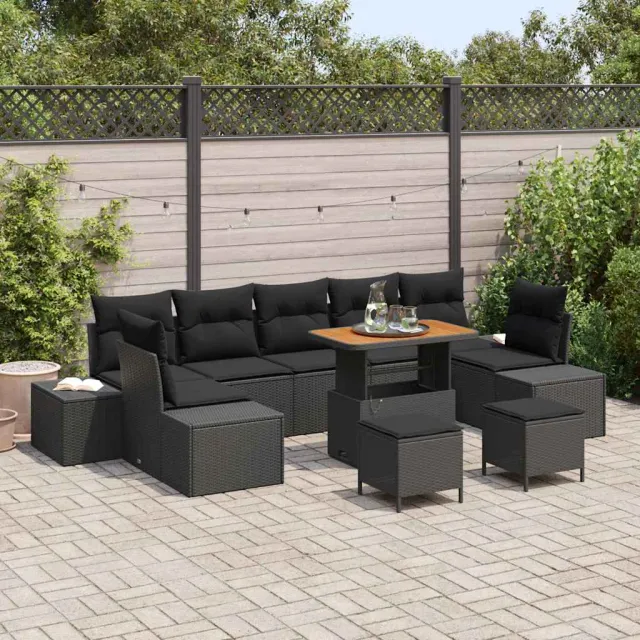 vidaXL Tuinbankenset 10 st Zwart poly rattan