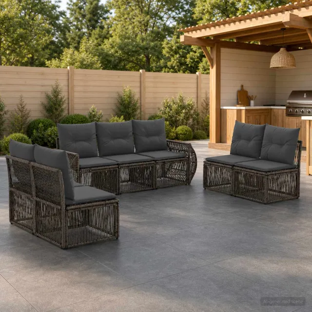 vidaXL Tuinbankenset 7 st 7-zits Grijs en Donkergrijs poly rattan, foto 2