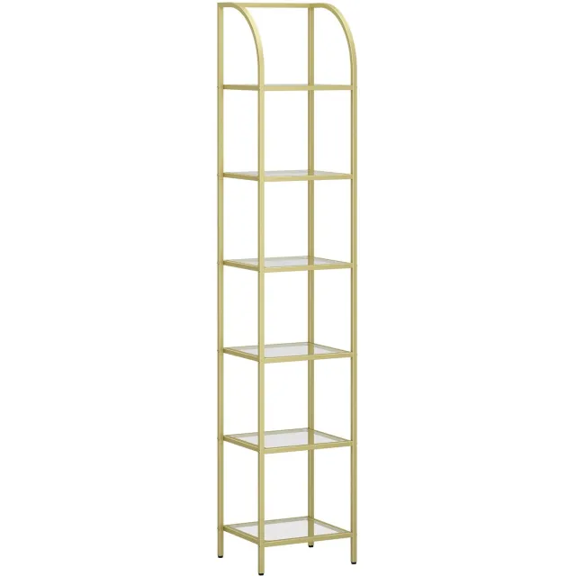 PRIMO HOME Prime Home Boekenplank - Displayplank - Tentoonstellingsplank - Opbergplank - 6 laags - Gehard glas - 35 x 30 x 178,5cm - Goud