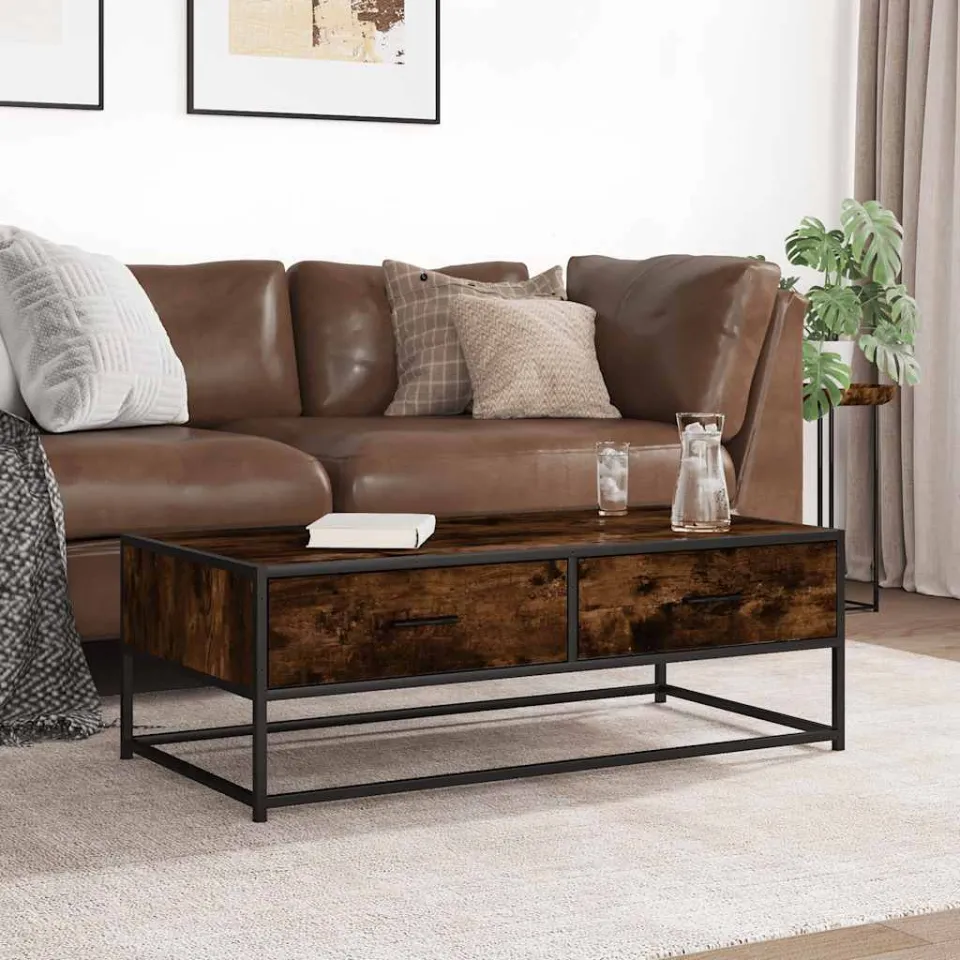 vidaXL Salontafel 100x50x35 cm bewerkt hout en metaal gerookt eiken, foto 3