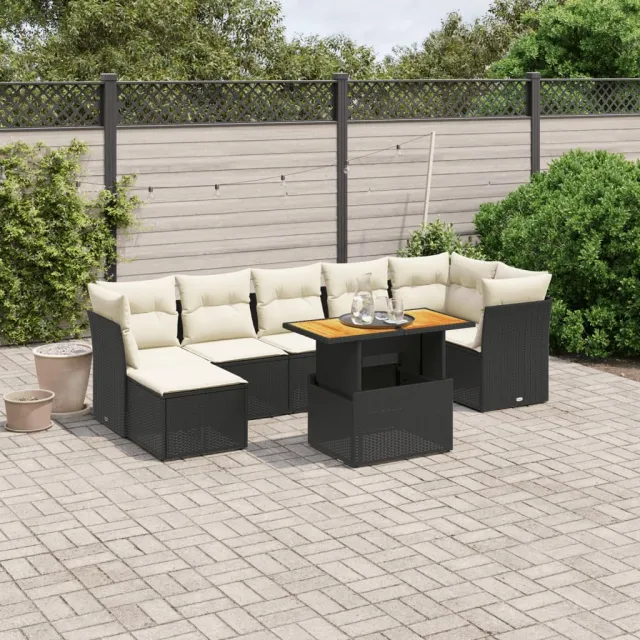 vidaXL 8-delige Loungeset met kussens poly rattan zwart, foto 2