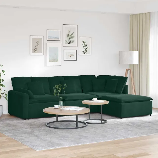 vidaXL Modulaire bank met voetenbank en kussens fluweel donkergroen