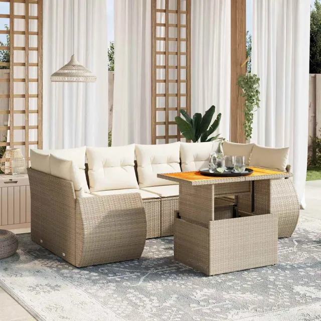 vidaXL 7-delige Loungeset met kussens poly rattan beige, foto 2