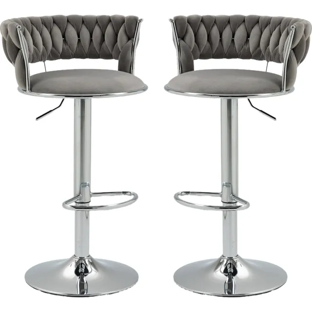 Merax Luxe Barkrukken Set van 2 - Barkruk - Barstoel met Voetensteun en Rugleuning - Grijs met Zilver