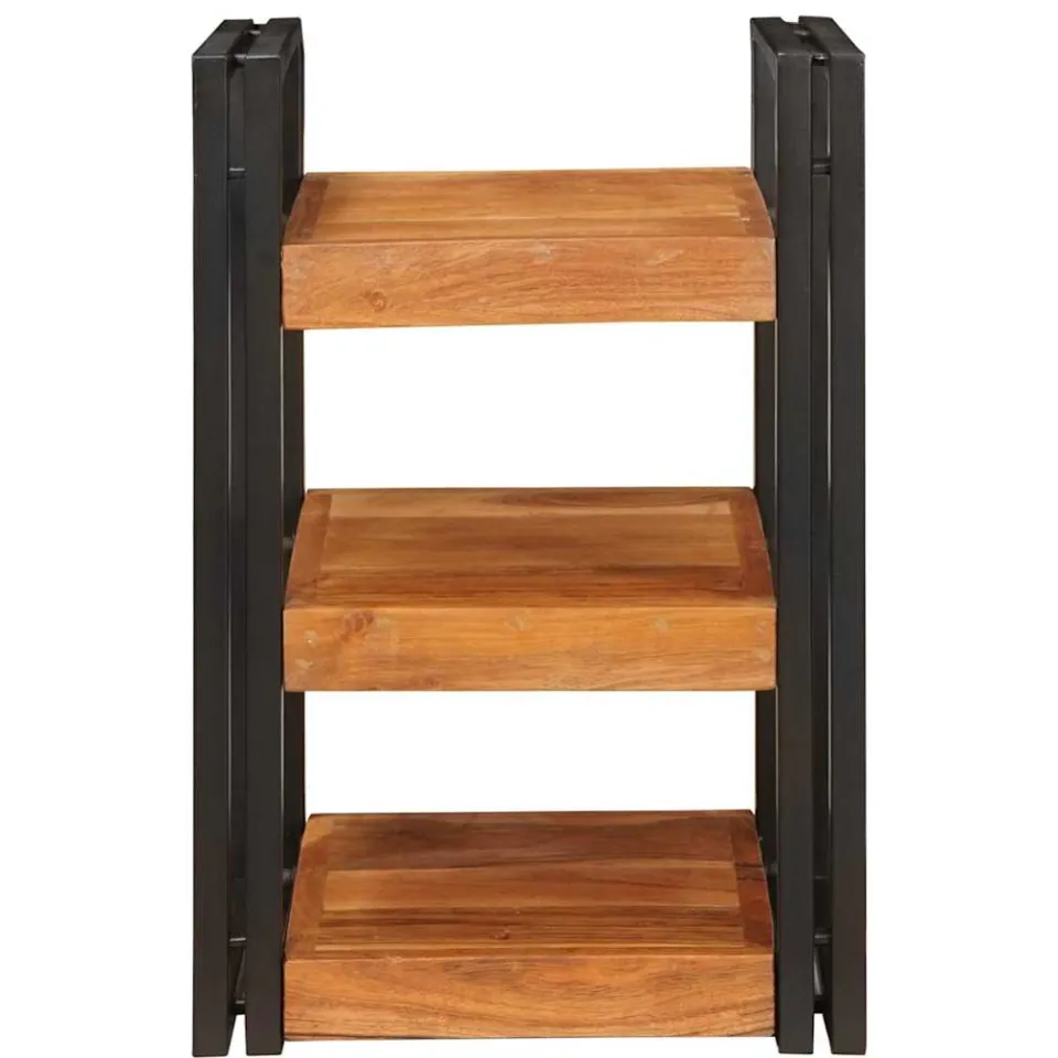 vidaXL Nachtkastje Bruin en zwart 38 x 33 x 58 cm Massief Hout Acacia, foto 2
