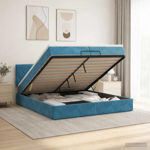 vidaXL Ottoman bed met matras Donkerblauw 200 x 200 cm Fluweel
