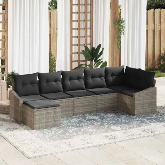 vidaXL Tuin Sofa Set 7 st Lichtgrijs poly rattan, foto 2