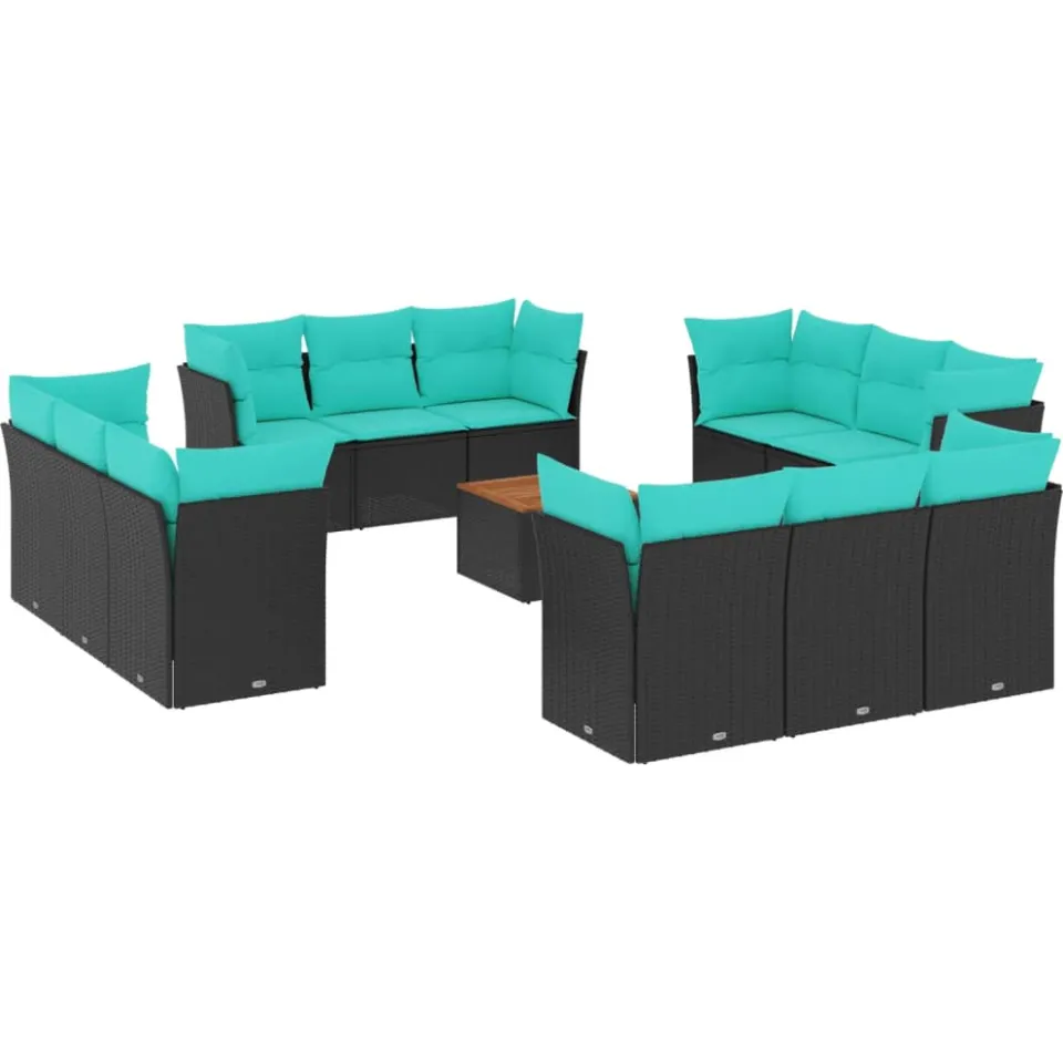 vidaXL 13-delige Loungeset met kussens poly rattan zwart, foto 3