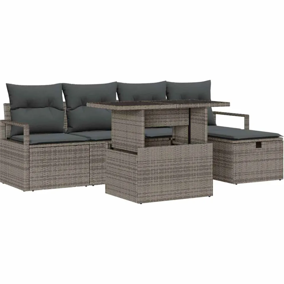vidaXL Tuin Sofa Set 6 st Grijs poly rattan, foto 4