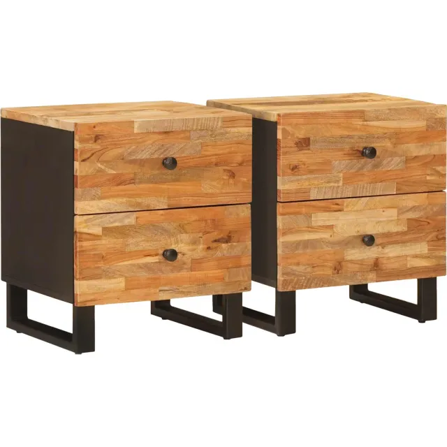 vidaXL Nachtkastje 2 st Bruin 40 x 33 x 46 cm Massief Mango Hout
