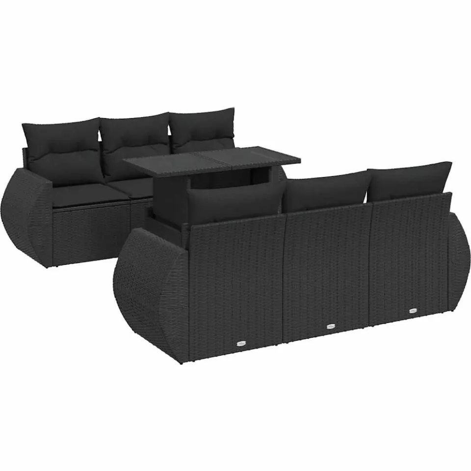 vidaXL 7-delige Loungeset met kussens poly rattan zwart, foto 3