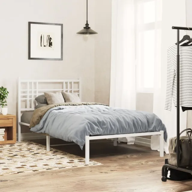 vidaXL Bedframe met hoofdbord metaal wit 100x200 cm