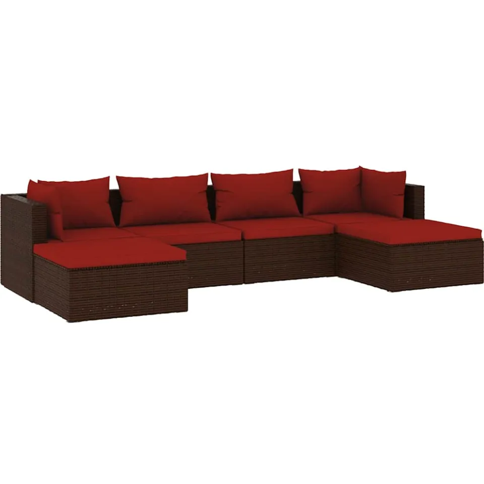 vidaXL 6-delige Loungeset met kussens poly rattan bruin