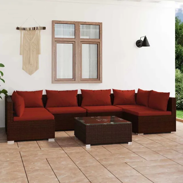 vidaXL 7-delige Loungeset met kussens poly rattan bruin, foto 2
