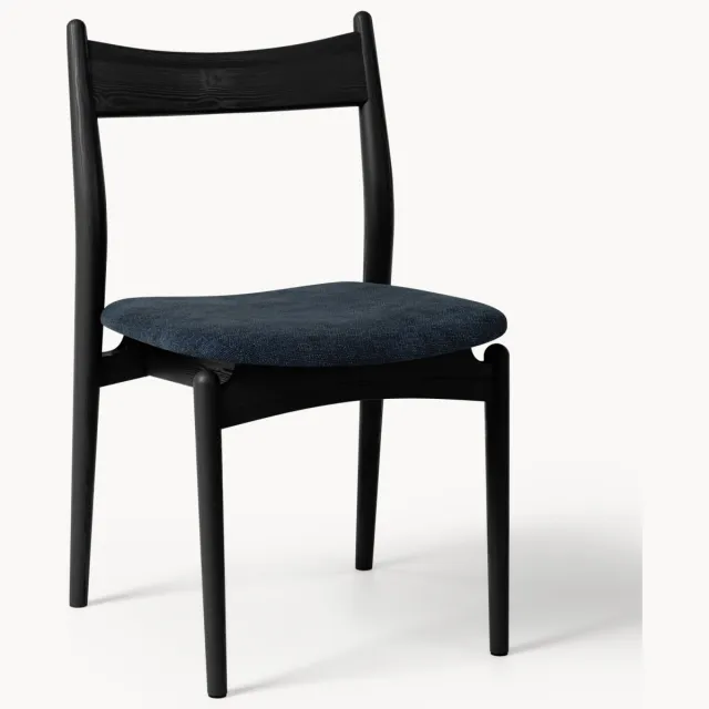 Westwing Collection Eetkamerstoel Koa van essenhout met gestoffeerde zitvlak Blauw, Zwart