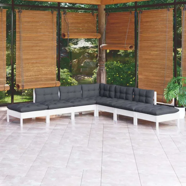 vidaXL 7-delige Loungeset met kussens grenenhout wit