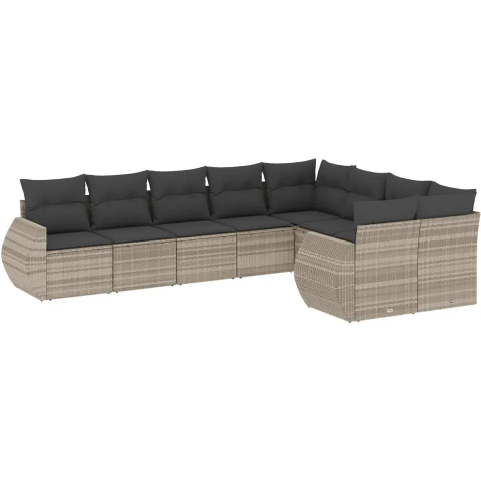 vidaXL 9-delige Loungeset met kussens poly rattan lichtgrijs grijs, foto 3