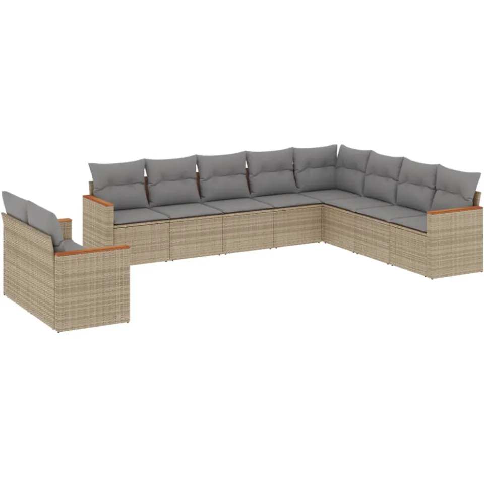 vidaXL 10-delige Loungeset met kussens poly rattan beige, foto 3