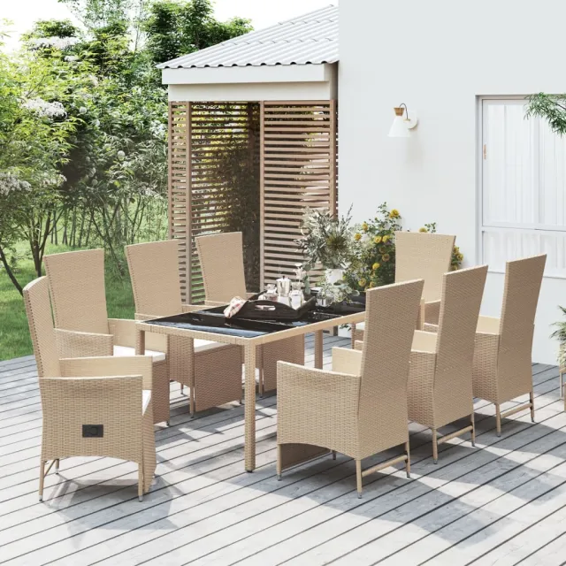 vidaXL 9-delige Tuinset met kussens poly rattan beige, foto 2