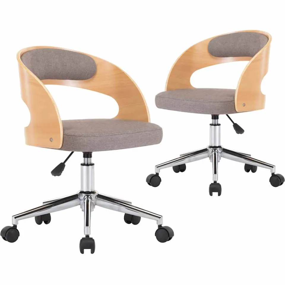 vidaXL Eetkamerstoelen draaibaar 2 st gebogen hout en stof taupe, foto 3