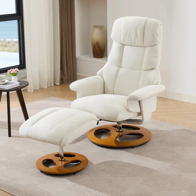Clruro Relaxfauteuil - Massage en Verwarming - 360° Draaibaar met Hocker - Chenille - Wit