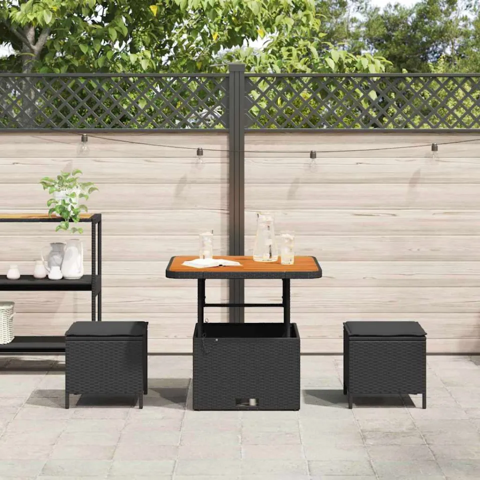 vidaXL Tuin eettafelset 3 st Zwart poly rattan, foto 3