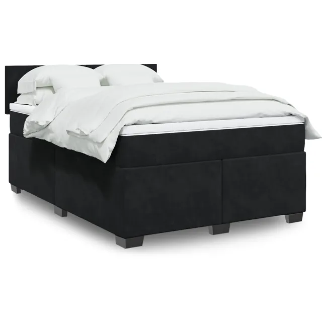 vidaXL Boxspring met matras fluweel zwart 140x200 cm