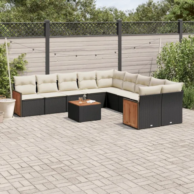 vidaXL 11-delige Loungeset met kussens poly rattan zwart, foto 2