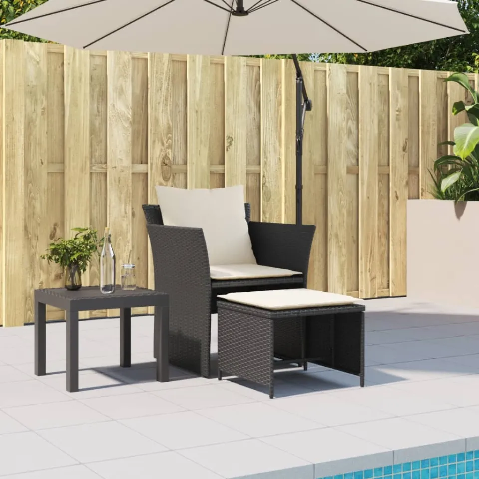 vidaXL Tuinstoel met voetenbank poly rattan zwart, foto 3