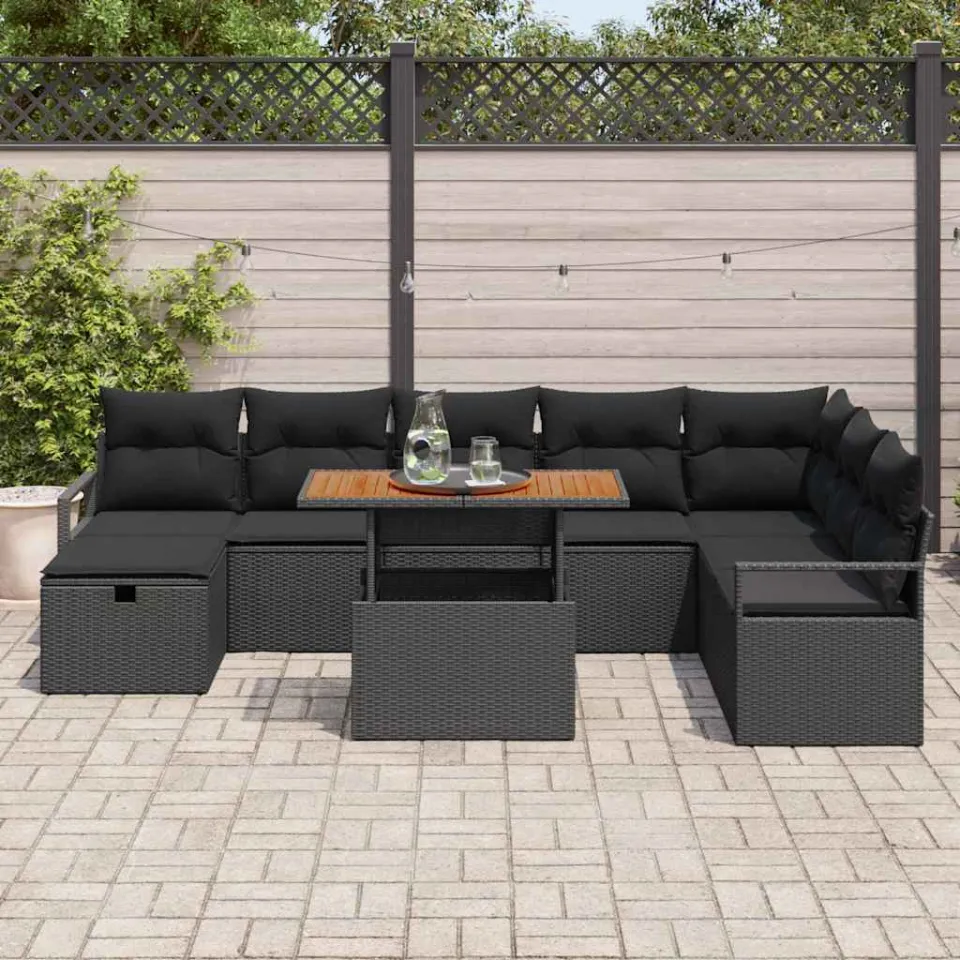 vidaXL Tuinbankenset 9 st Zwart poly rattan, foto 3