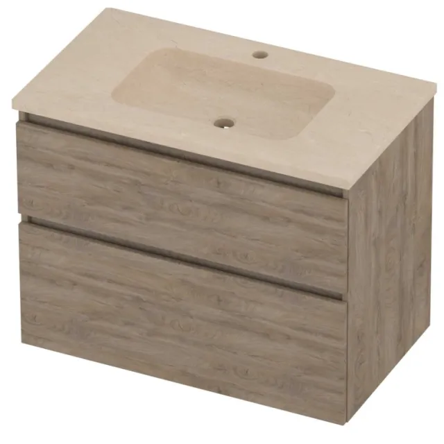 Proline Rollo Badmeubelset Hardsteen Elegant 1 Kraangat 80x46x62 cm Sand Stone Raw Oak Eiken