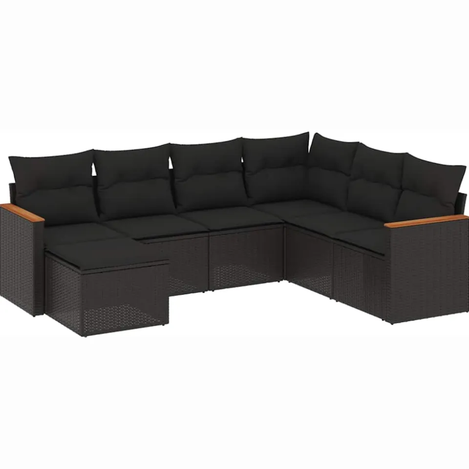vidaXL 7-delige Loungeset met kussens poly rattan zwart, foto 3