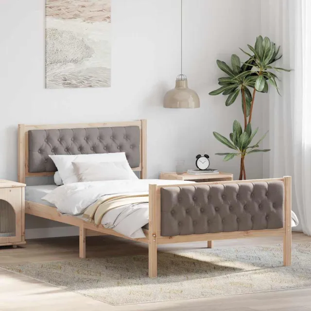 vidaXL Bedframe met hoofdeinde Taupe 100 x 200 cm Massief grenenhout Bruin