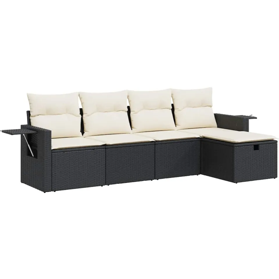 vidaXL 5-delige Loungeset met kussens poly rattan zwart, foto 3