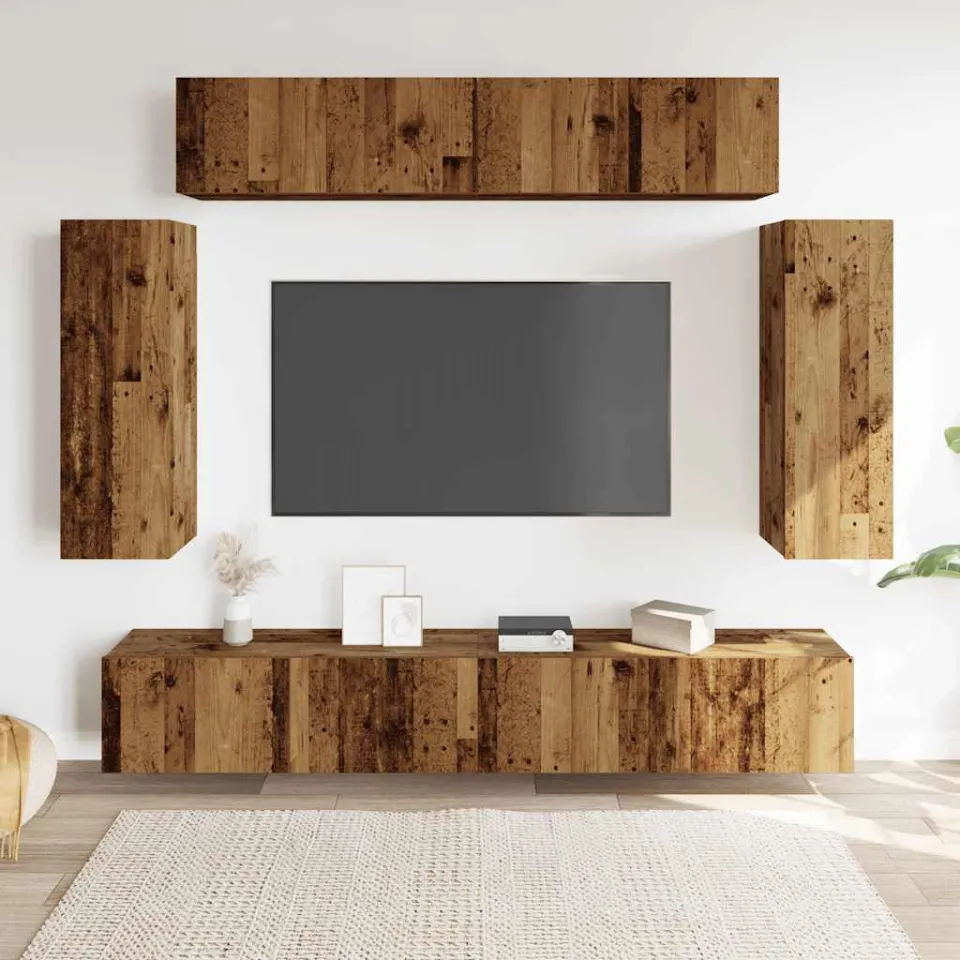 vidaXL 6-delig Tv-meubelset wandmontage bewerkt hout oud houtkleurig bruin, foto 2