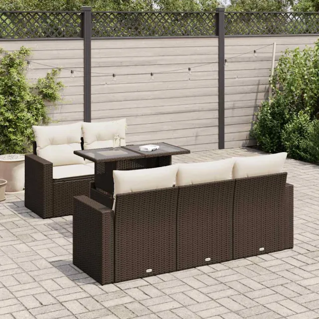 vidaXL 6-delige Loungeset met kussens poly rattan bruin, foto 2