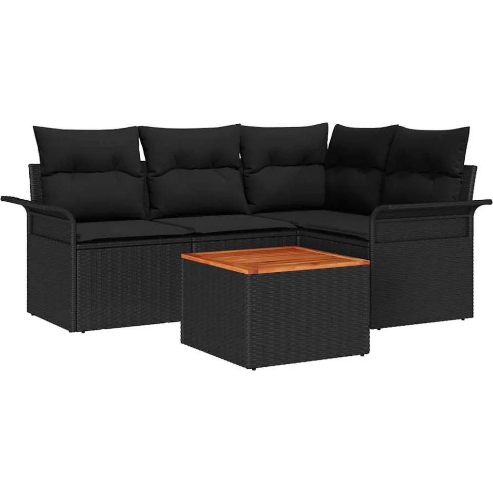 vidaXL Tuinbankenset 5 st Zwart poly rattan