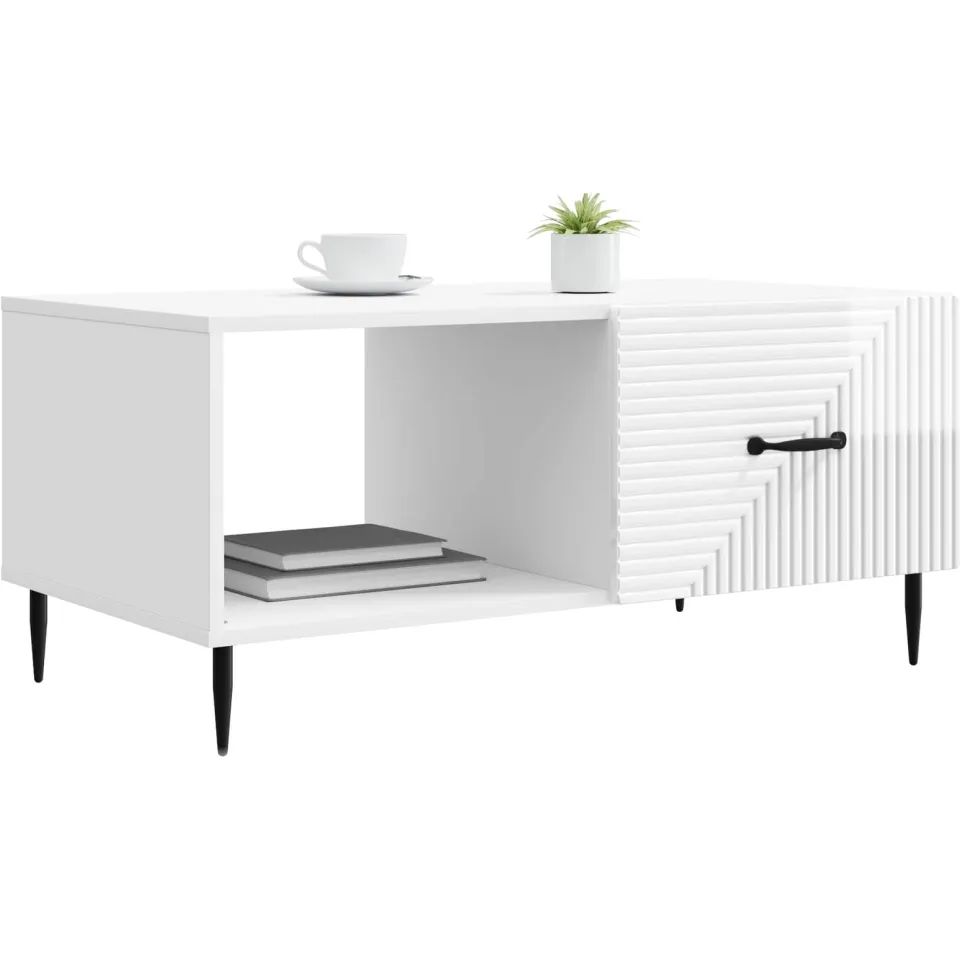vidaXL Salontafel Hoogglans Wit 90 x 50 x 40 cm Bewerkt hout, foto 2