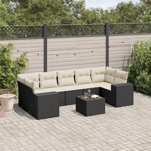 vidaXL 8-delige Loungeset met kussens poly rattan zwart, foto 2
