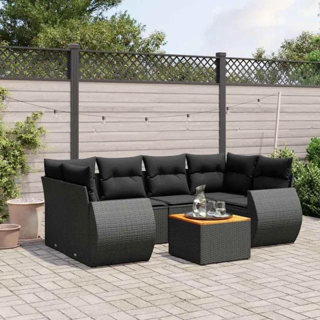 vidaXL 7-delige Loungeset met kussens poly rattan zwart, foto 2