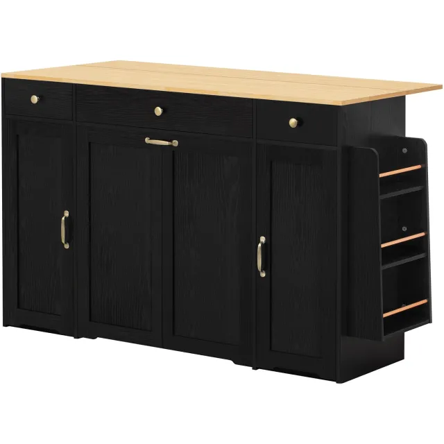 MUVANO Zwart dressoir met 3 lades en 2 deuren - Buffetkast van MDF met houtkleurig bovenblad - 136 x 65 x 90 cm - Voor keuken, eetkamer en woonkamer