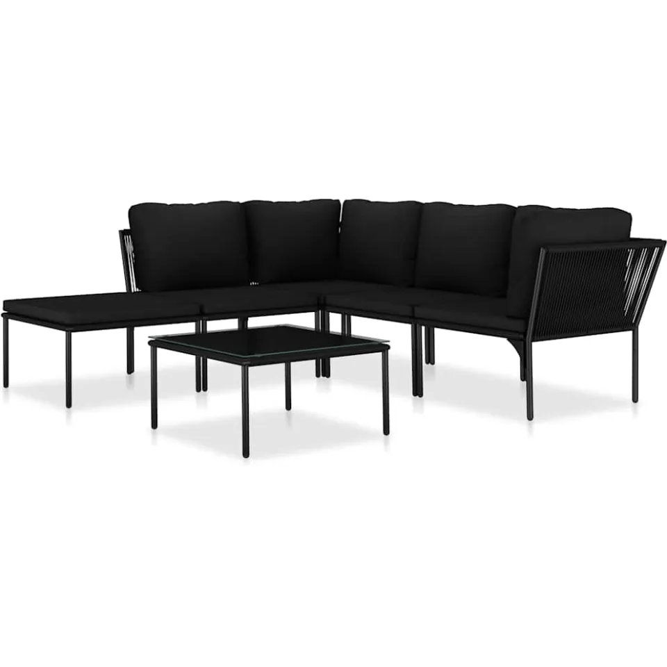 vidaXL 6-delige Loungeset met kussens PVC zwart, foto 4