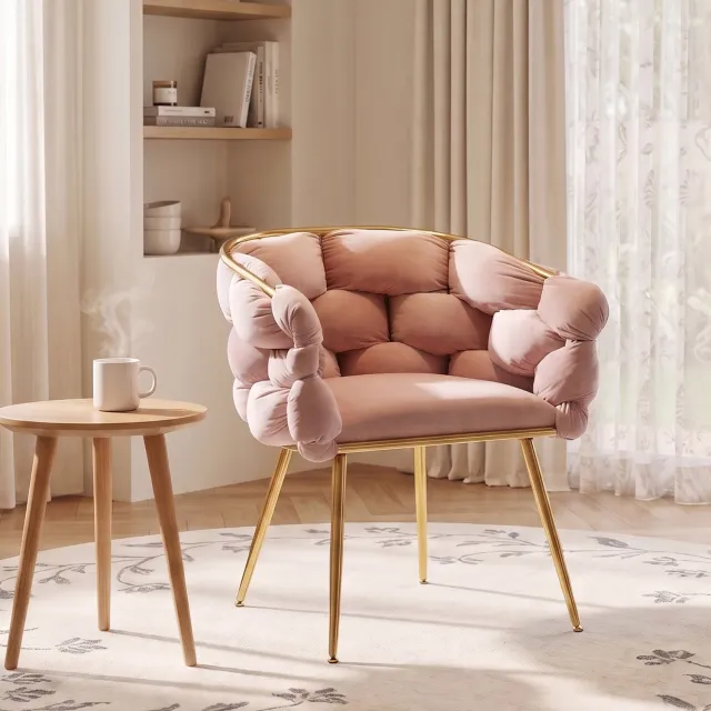 DantefHandels Moderne luxe fauteuil, kaptafelstoel met metalen frame,Roze