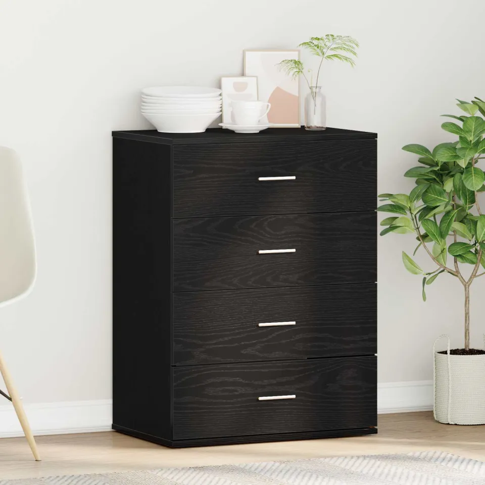 vidaXL Dressoir Zwart Eiken 60 x 39 x 80 cm Bewerkt hout, foto 4