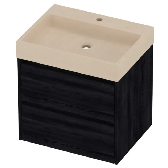 Proline Evoli Badmeubelset Hardsteen Loft 1 Kraangat Symmetrisch 60x46x62 cm Sand Stone Black Oak Eiken