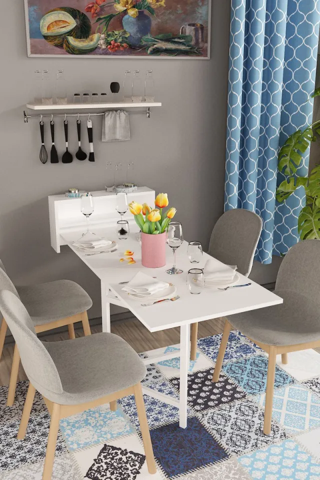 Dekorfim Wandtafel Inklapbare| Eettafel| Ruimtebesparend Klaptafel| Modern en Stijlvol| Wit| 133X64.5X72 cm