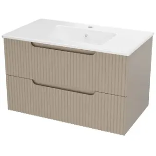 Aurlane Wastafelonderkast Emilien 50cm - Glansbruin - Met 2 Lades - Met Mat Witte Wastafel