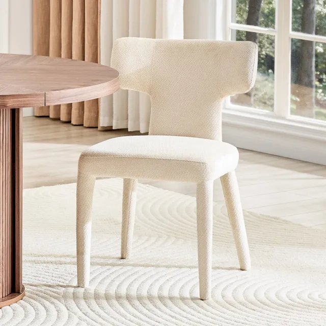 FloraGrace Eetkamerstoel Set van 2 – T-vormige Rugleuning & Zachte Stoffen Zitting – Modern Design voor Eetkamer en Woonkamer – Metaal – Wit